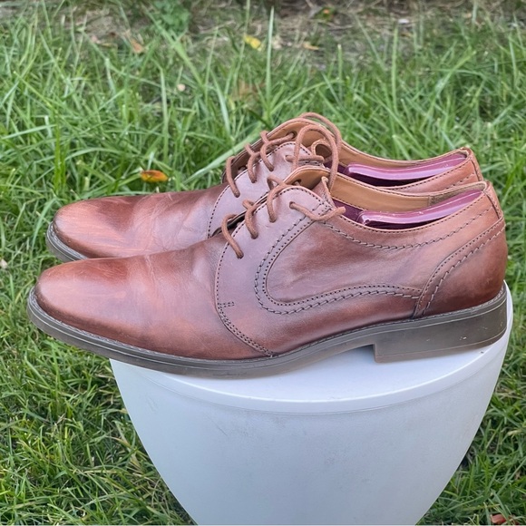 Clarks Shoes Mens 12 Brown Leather Plain Toe Oxford Lace Up Cushioned Ortholite - Picture 2 of 13